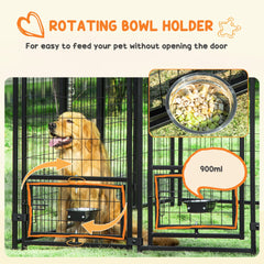Outdoor Dog Kennel, Lockable Pet Playpen Crate, Welded Wire Steel Fence, Rotating Bowl Holders, Green