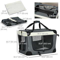 24" Foldable Pet Carrier with Removable Mat, Breathable Mesh, Soft Side Pet Travel Crate for Cat & Miniature Dogs, Grey