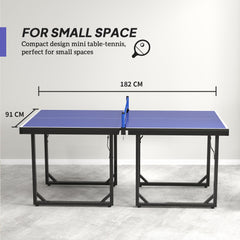 6x3ft Compact Midsize Table Tennis Table Multi-Use Family Ping-pong Table Free Standing Folding Blue
