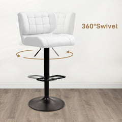 Swivel PU Leather Barstools Set of 2 Adjustable Bar Stools with Footrest Back for Kitchen Counter Dining Room Black
