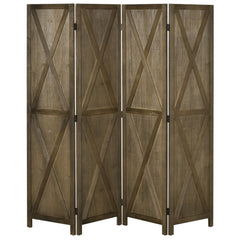 4-panel Wall Partition Farmhouse Room Separator with Foldable Design Wooden Frame 5.6FT, Walnut