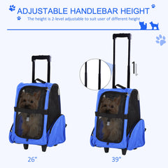 2-IN-1 Pet Luggage Box Backpack Carrier Cats Dogs w/ Handle, Rolling Wheel Grey