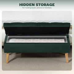 Storage Ottoman with Lid, Velvet Upholstered Storage Bench with Wood Legs for Living Room, Black