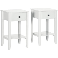 Side Table Set of 2, End Tables with Drawer and Bottom Shelf, 2-tier Nightstand for Bedroom, Living Room, Black