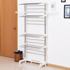 4 Layers Folding Laundry Rack Stand Dryer Storage Towel Rack Rolling
