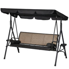 3-Seat Patio Swing Chair, Outdoor Canopy Swing Glider with Adjustable Shade, Rattan Seat and Steel Frame, for Porch, Garden, Poolside, Dark Grey