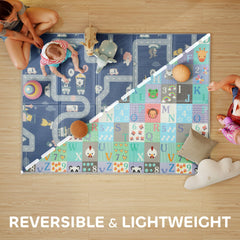 Foldable Baby Plat Mat, 79" x 59" Kids Floor Mat for Crawling and Learning, Alphabet & Track Theme