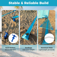Wind Powered Beach Tent Portable Sun Shelter Canopy for Picnic-Blue