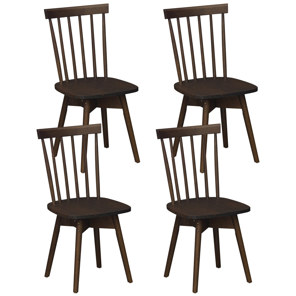 Set of 4 Swivel Spindle Back Dining Chairs, Walnut Rubber Wood