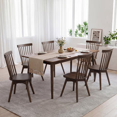 Set of 4 Swivel Spindle Back Dining Chairs, Walnut Rubber Wood