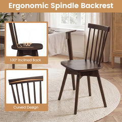 Set of 4 Swivel Spindle Back Dining Chairs, Walnut Rubber Wood