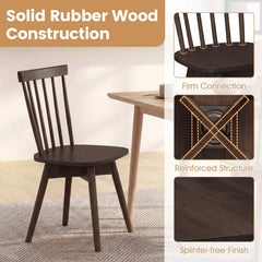 Set of 4 Swivel Spindle Back Dining Chairs, Walnut Rubber Wood