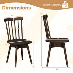 Set of 4 Swivel Spindle Back Dining Chairs, Walnut Rubber Wood