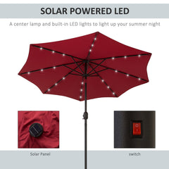 9ft Solar Patio Umbrella Outdoor Sunshade 24 LED Lights Tilt Canopy Wine Red
