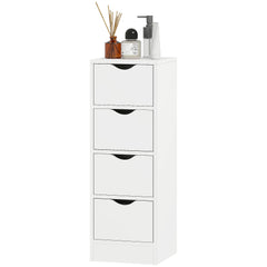 4-Drawer Bathroom Cabinet, Freestanding Narrow Storage Cabinet with Groove Handles for Small Spaces, White