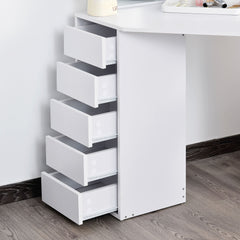 Corner Vanity Desk with Mirror, Makeup Vanity Table with 5 Drawers and Open Shelves, Dressing Table with 3-piece Mirror for Bedroom, Black