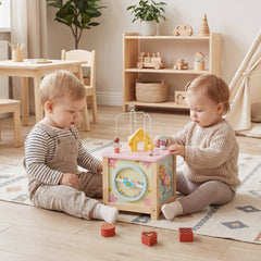 Wooden Activity Cube with Montessori Sensory Toys for 18+ Months Toddlers