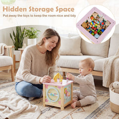 Wooden Activity Cube with Montessori Sensory Toys for 18+ Months Toddlers