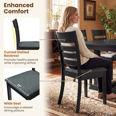 Set of 4 Slat Back Dining Chairs with Padded Grey Seat, Black Rubber Wood