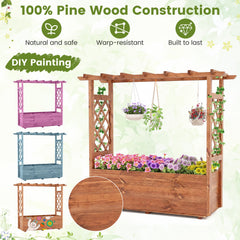 Wooden Elevated Planter Raised Garden Bed with Hanging Roof-Orange