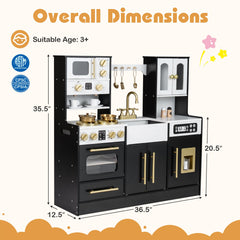 Wooden Kids Kitchen Playset with Realistic Lights and Sounds-Black
