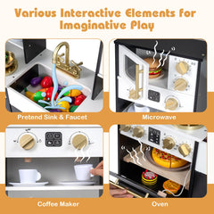 Wooden Kids Kitchen Playset with Realistic Lights and Sounds-Black