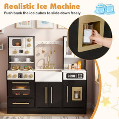 Wooden Kids Kitchen Playset with Realistic Lights and Sounds-Black