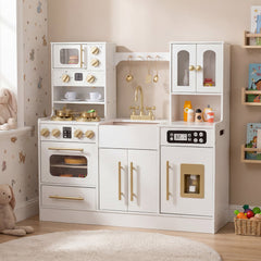 Wooden Kids Kitchen Playset with Realistic Lights and Sounds-White