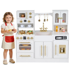 Wooden Kids Kitchen Playset with Realistic Lights and Sounds-White