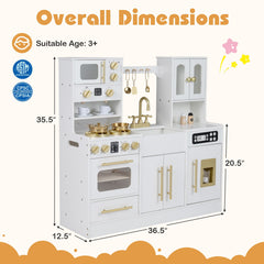Wooden Kids Kitchen Playset with Realistic Lights and Sounds-White
