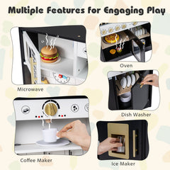 Wooden Play Kitchen for Kids with Realistic Lights and Sounds-Black