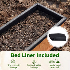 Wooden Raised Garden Bed with Drainage Holes and Liner Solid Fir Wood Planter Box-XL