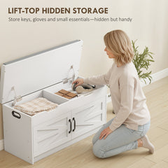 Shoe Storage Bench, Entryway Bench with 2-Tier Cabinet, Flip-Top Storage, Padded Cushion for Hallway, Rustic Brown