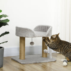 Cat Tower Condo for Indoor Cats, Small Cat Tree with Jute Scratching Posts, Top Perch, Dangling Balls, Light Grey