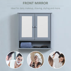 Medicine Cabinet, Wall-Mounted Bathroom Mirror Cabinet with Double Doors, Open Shelf, and Adjustable Shelf, Modern Bathroom Wall Cabinet, White