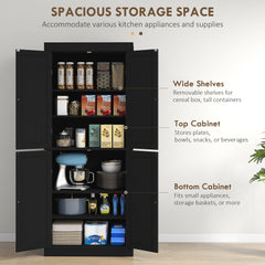72.5" Freestanding Kitchen Pantry Cabinet with 4 Doors, Black