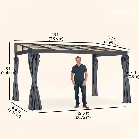 10' x 13' Outdoor Hardtop Pergola Gazebo with Polycarbonate Roof, UV Protection Sun Shelter with Curtains for Garden, Patio and Outdoor Events