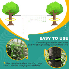 Obstacle course for Kids, with 10-Piece Slackline Kit with Monkey Bars, Gym Rings, Rope Ladder, Nest Swing, Hanging Tray