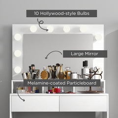 Vanity Table, Makeup Dressing Table with LED Lighting Mirror, Drawers, for Bedroom, Black
