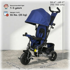 6 in 1 Tricycle for Toddler 1-5 Years with Parent-Push Handle, Dark Blue