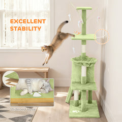 53" Cat Tree Tower, Kitten Activity Centre with Scratching Posts, Condo, Perches, Ladder, Hammock, Dangling Toys, Grey