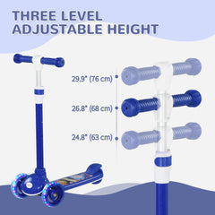 3 Wheel Kids Scooter, Toddler Kick Scooter with Adjustable Height, Rear-Fender Brake, LED Light, TPE Handlebar, Blue