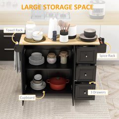 Kitchen Island on Wheels, Kitchen Cart with Drop Leaf, Drawers, Grey