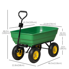 Garden Dump Cart Heavy Duty 440lbs Wagon with Steel Frame and 10'' Pneumatic Tires, Green