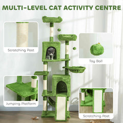 Cat Tree, 70" Multi-Level Cat Tower with 2 Condos, 2 Perches, Hammock, Toy Balls, Scratching Posts and Board, Dark Grey