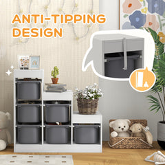 3 Layers Toy Storage Organizer Kids Bookshelf Children Toy Storage w/ 6 Plastic Bins, Green