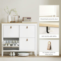 Narrow Shoe Cabinet with 2 Flip Drawers, Adjustable Shelves for Entryway, Holds 10-14 Pairs, White