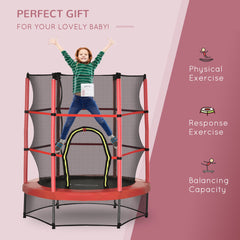 55" Kids Trampoline with Enclosure Net for Indoor/Outdoor, Trampoline for Boys and Girls Age 3-6 Years, Red
