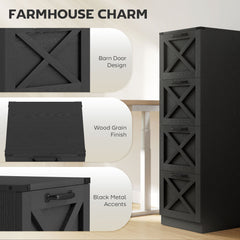 2 Drawer File Cabinet with Silent Slides, Vertical Farmhouse Filing Cabinet Fits Letter/A4 Size Home Office, Black