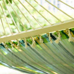 83" Patio Double Hammock, Wide Outdoor Hammock Bed Striped Fits 2 People Sunbed Camping hang Sleep w/ Pillow, White Stripe
